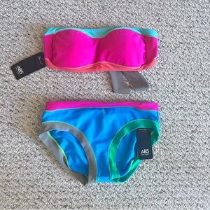 Neon Color-Block Strapless Bikini